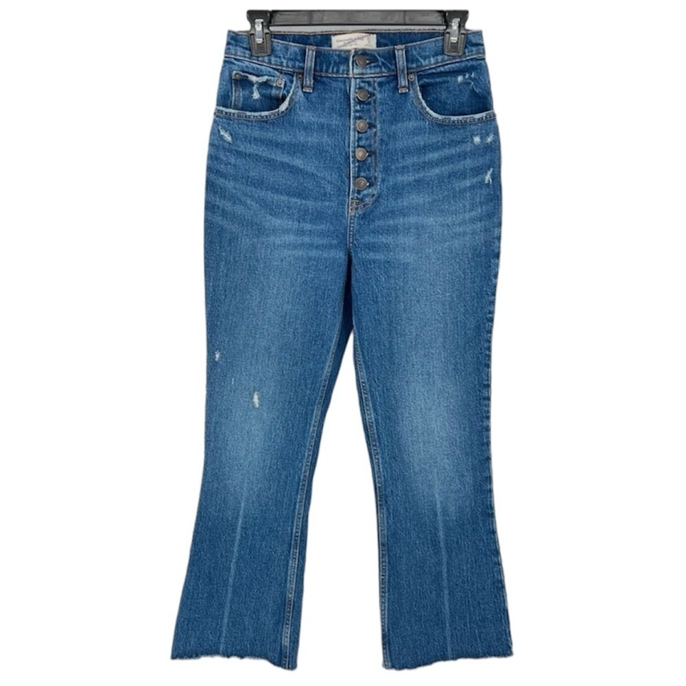 A&F The Kick Flare Ultra High Rise Distressed Jeans